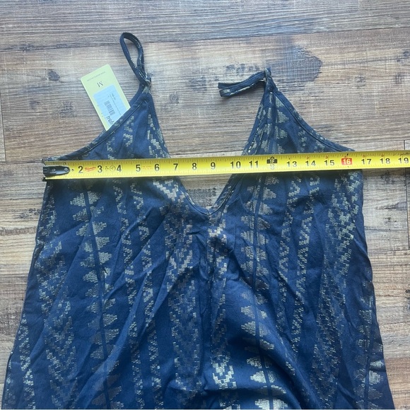 Elan Women’s Navy Metallic Gold Arrow Print Balloon Bottom Maxi Dress Size Md - Picture 2 of 8